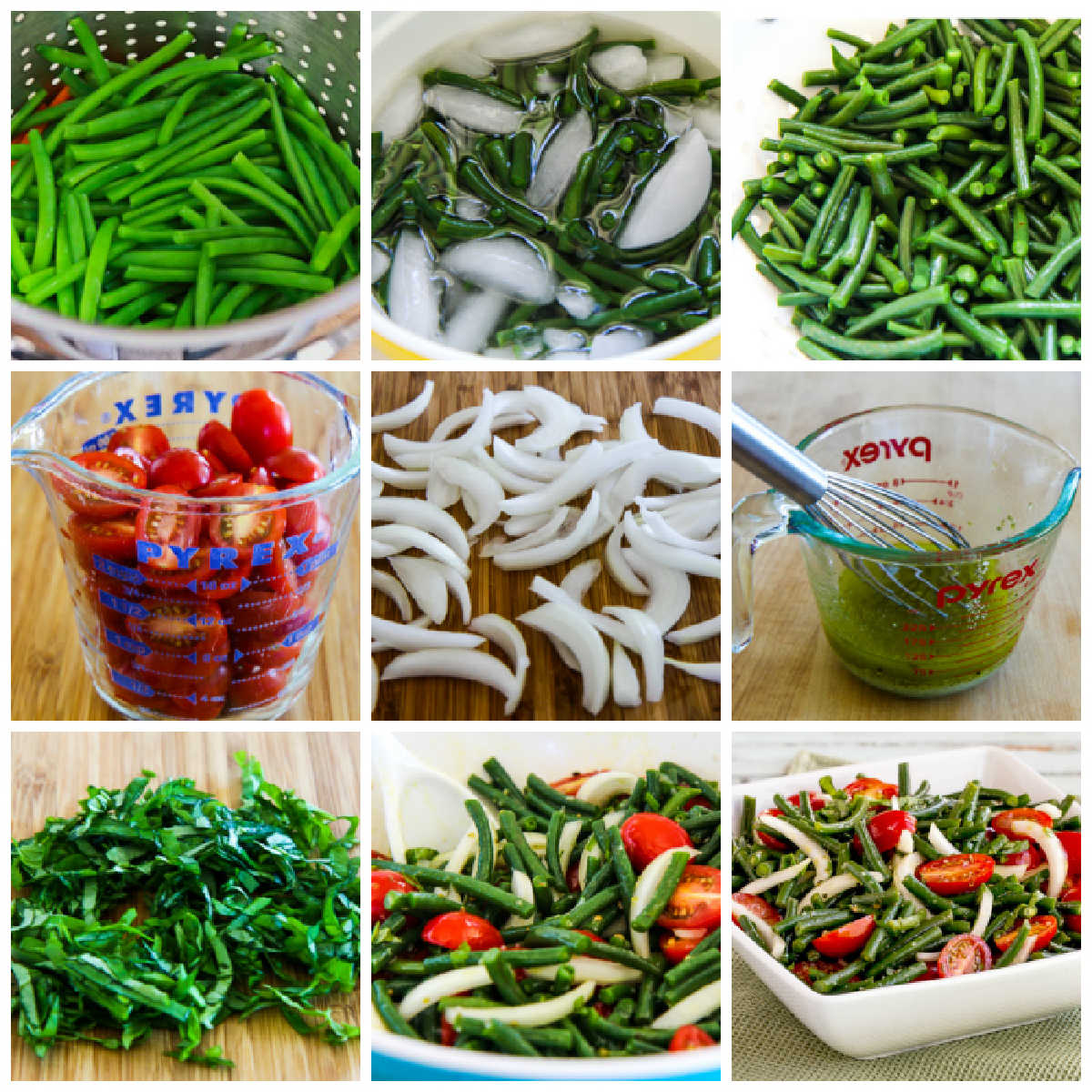 Green Bean Tomato Salad collage of recipe steps