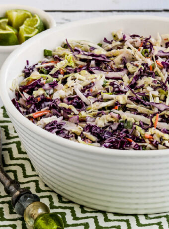 square image of Spicy Lime Coleslaw in serving bowl