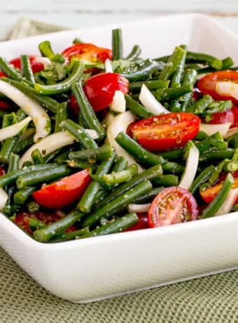 square image of Green Bean Tomato Salad in serving bowl
