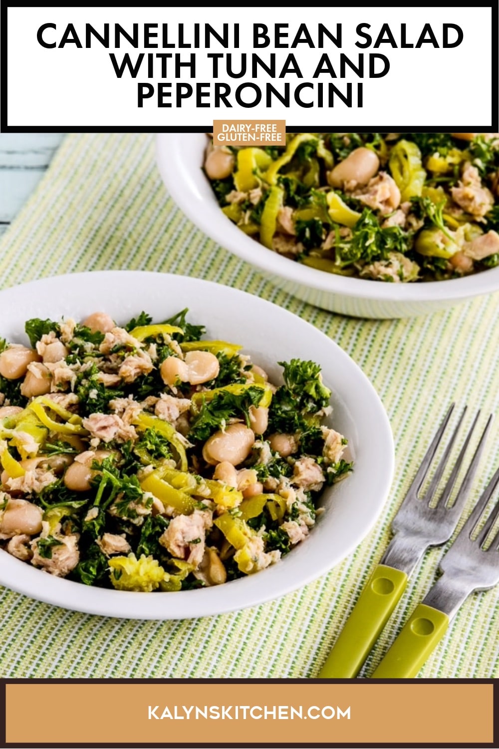 Pinterest image of Cannellini Bean Salad with Tuna and Peperoncini