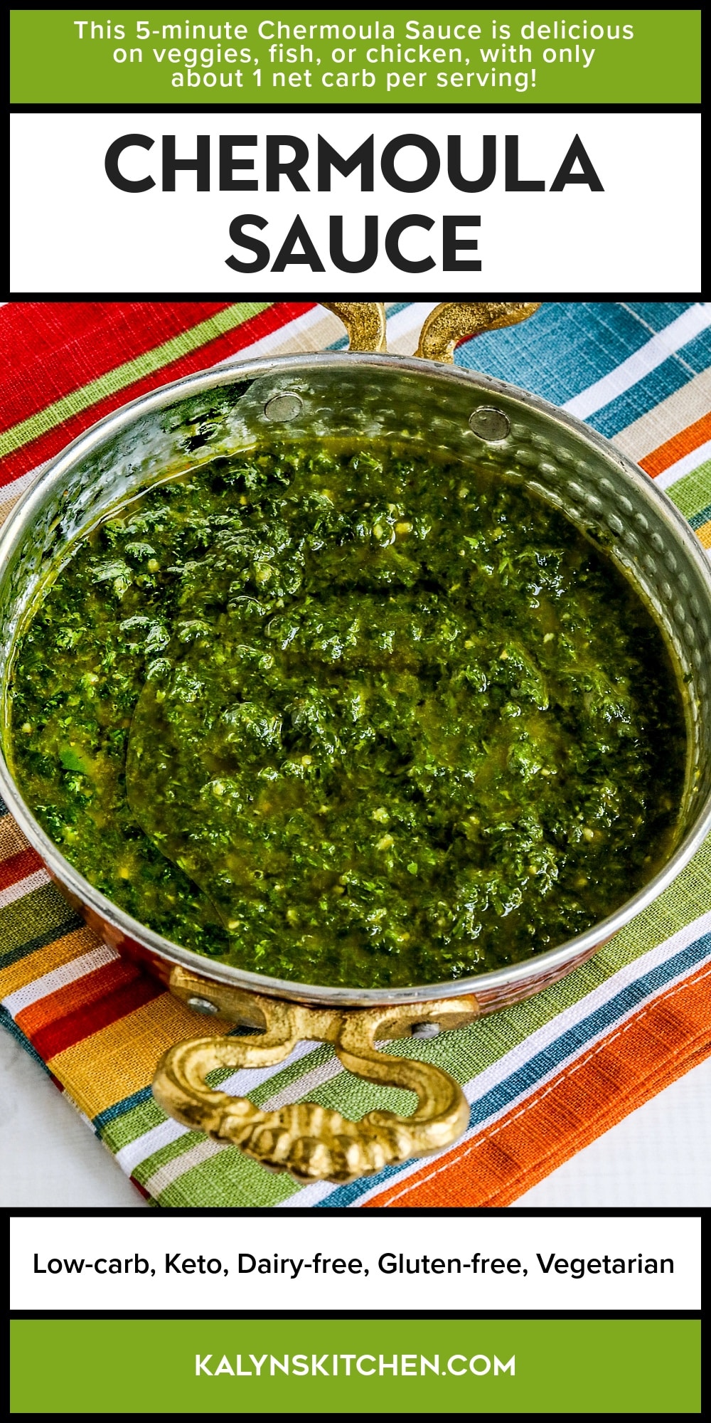 Chermoula Sauce Pinterest image showing sauce in serving dish.