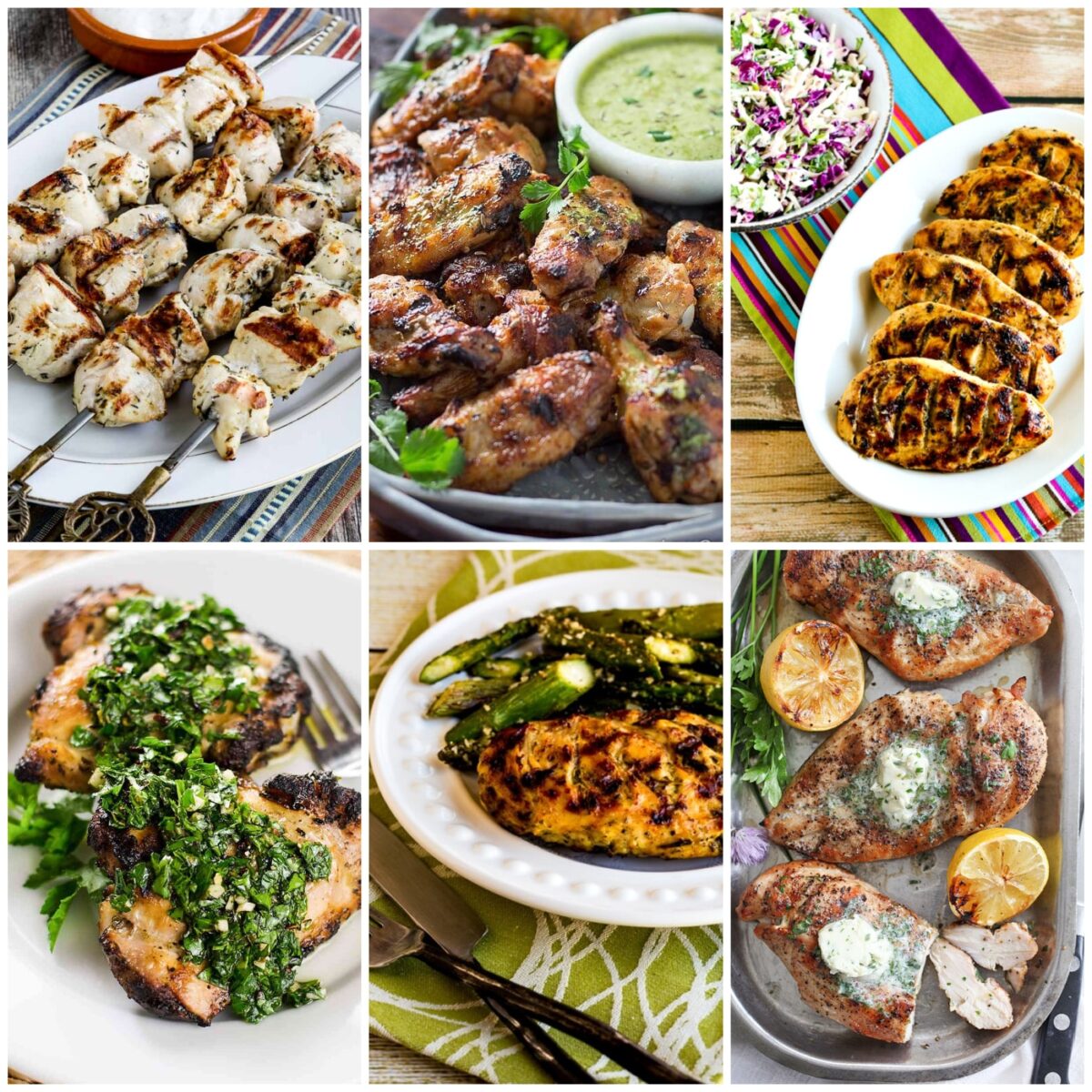 Low-Carb and Keto Grilled Chicken Recipes collage photo of featured recipes