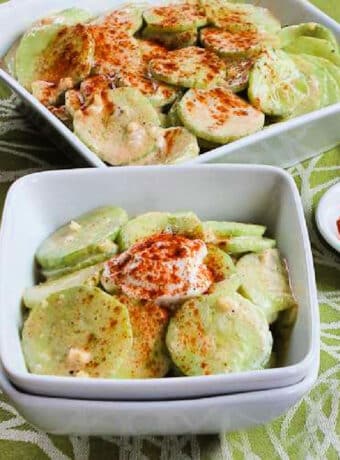 Al's Famous Hungarian Cucumber Salad shown in two serving bowls.