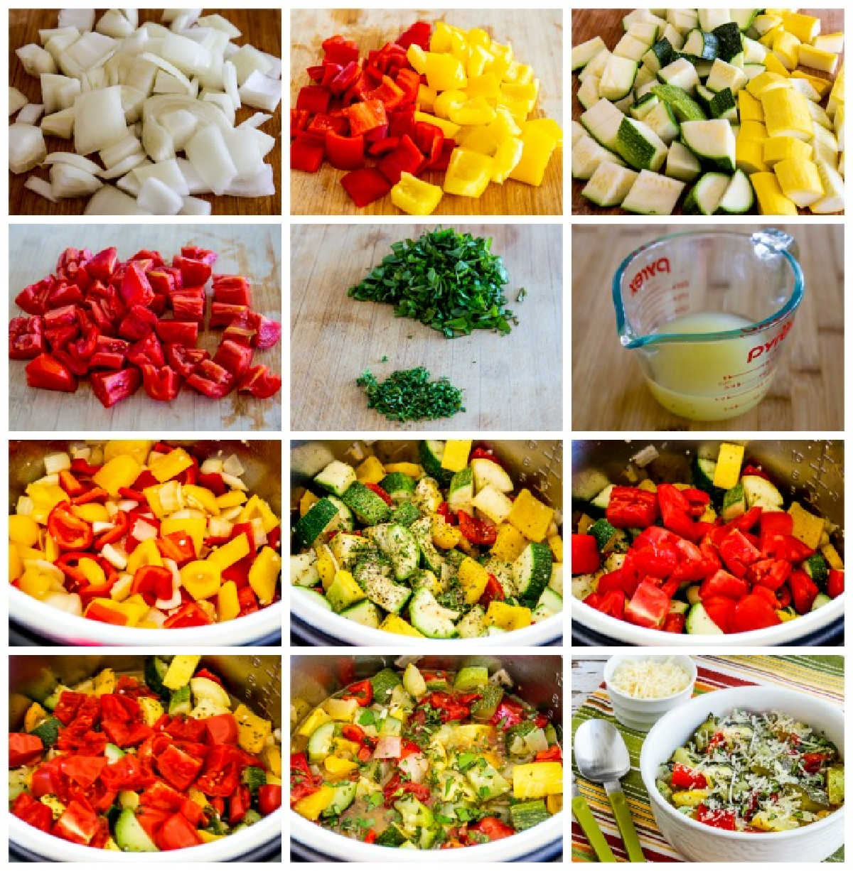 Process shots collage showing steps for making Instant Pot Ratatouille