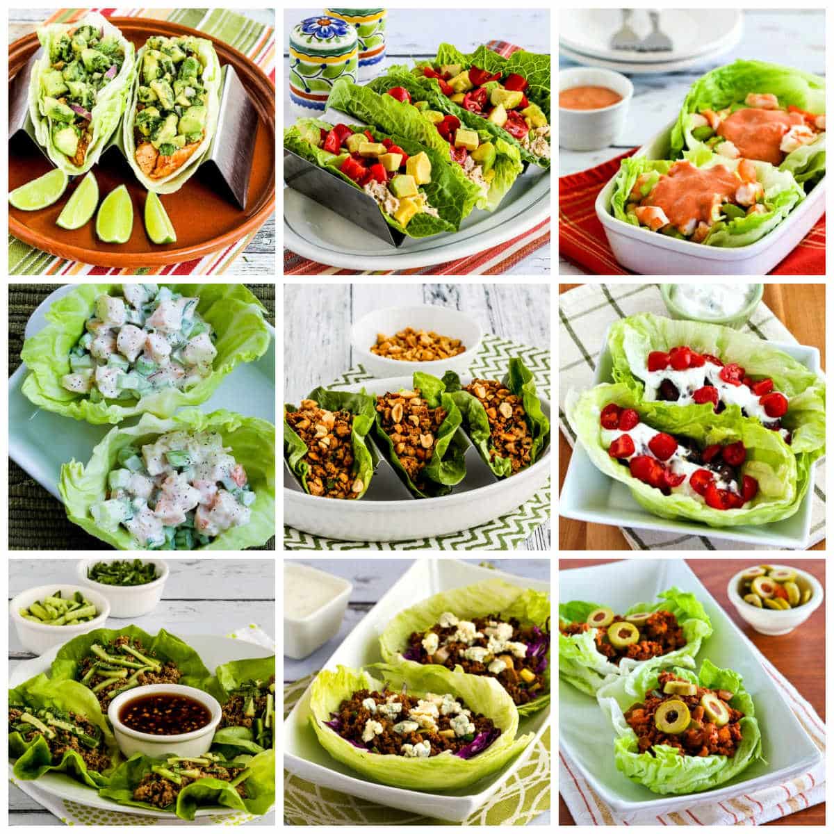 Collage image for Low-Carb and Keto Lettuce Wraps showing featured recipes.