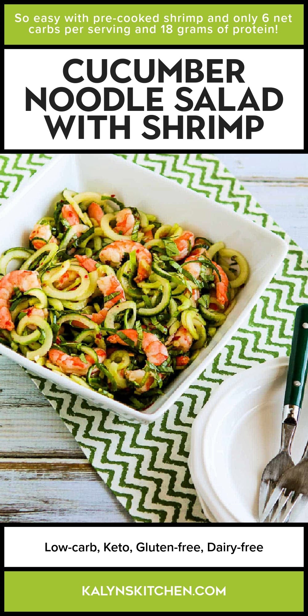 Pinterest image of Cucumber Noodle Salad with Shrimp