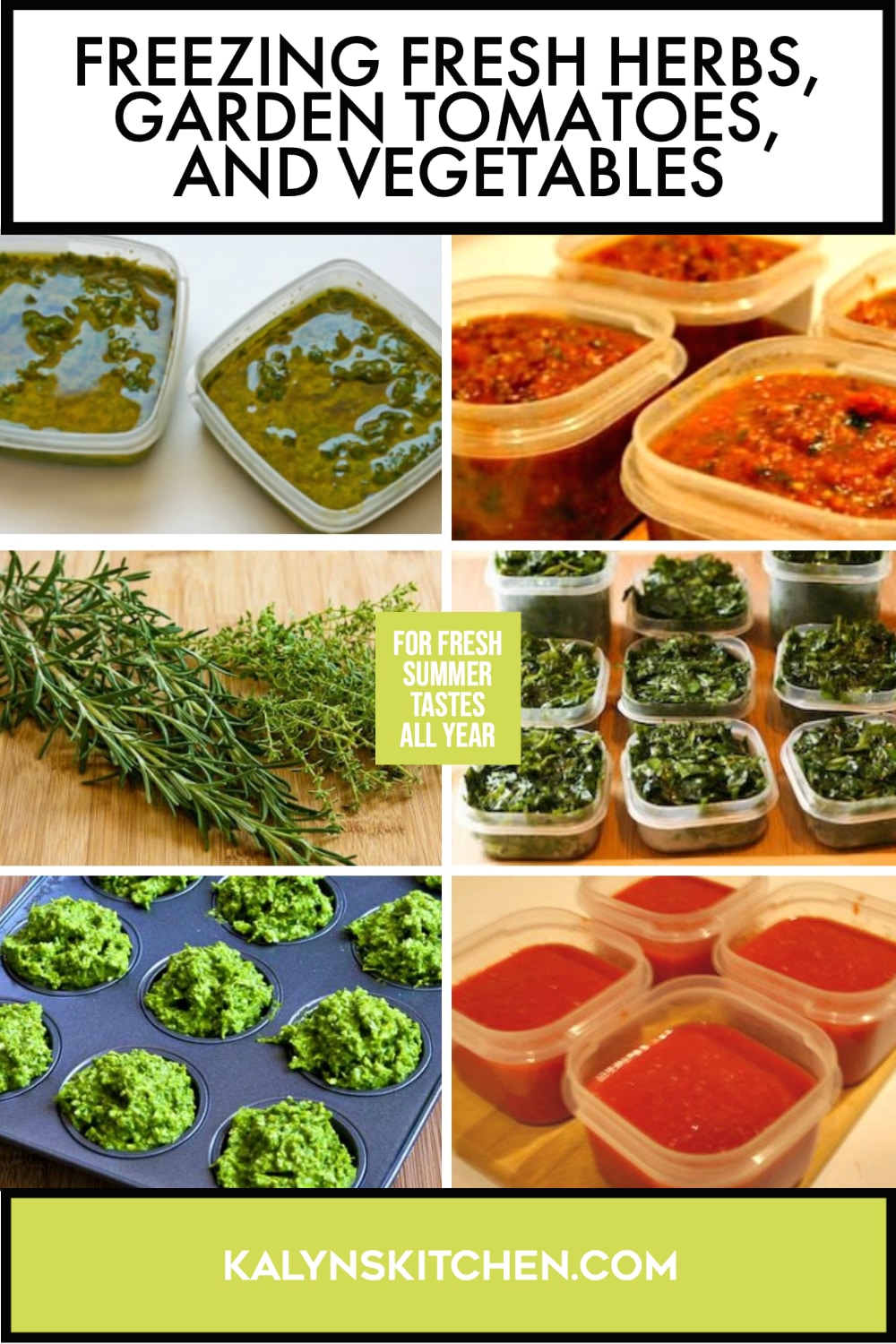 Pinterest image of Freezing Fresh Herbs, Garden Tomatoes, and Vegetables