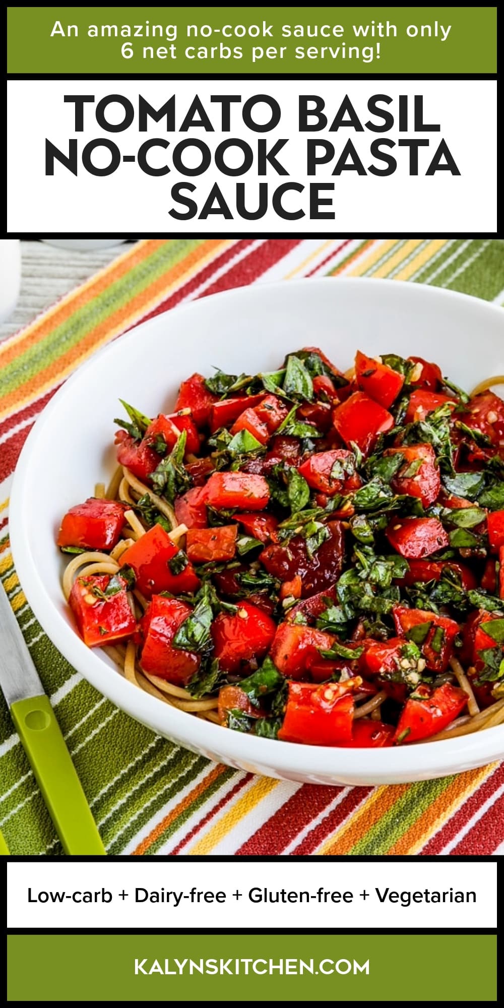 Pinterest image of Tomato Basil No-Cook Pasta Sauce