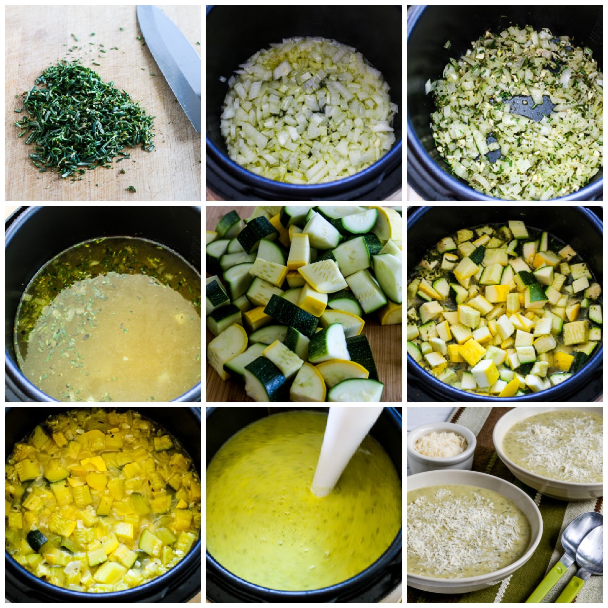 Process shots collage for Zucchini and Yellow Squash Soup