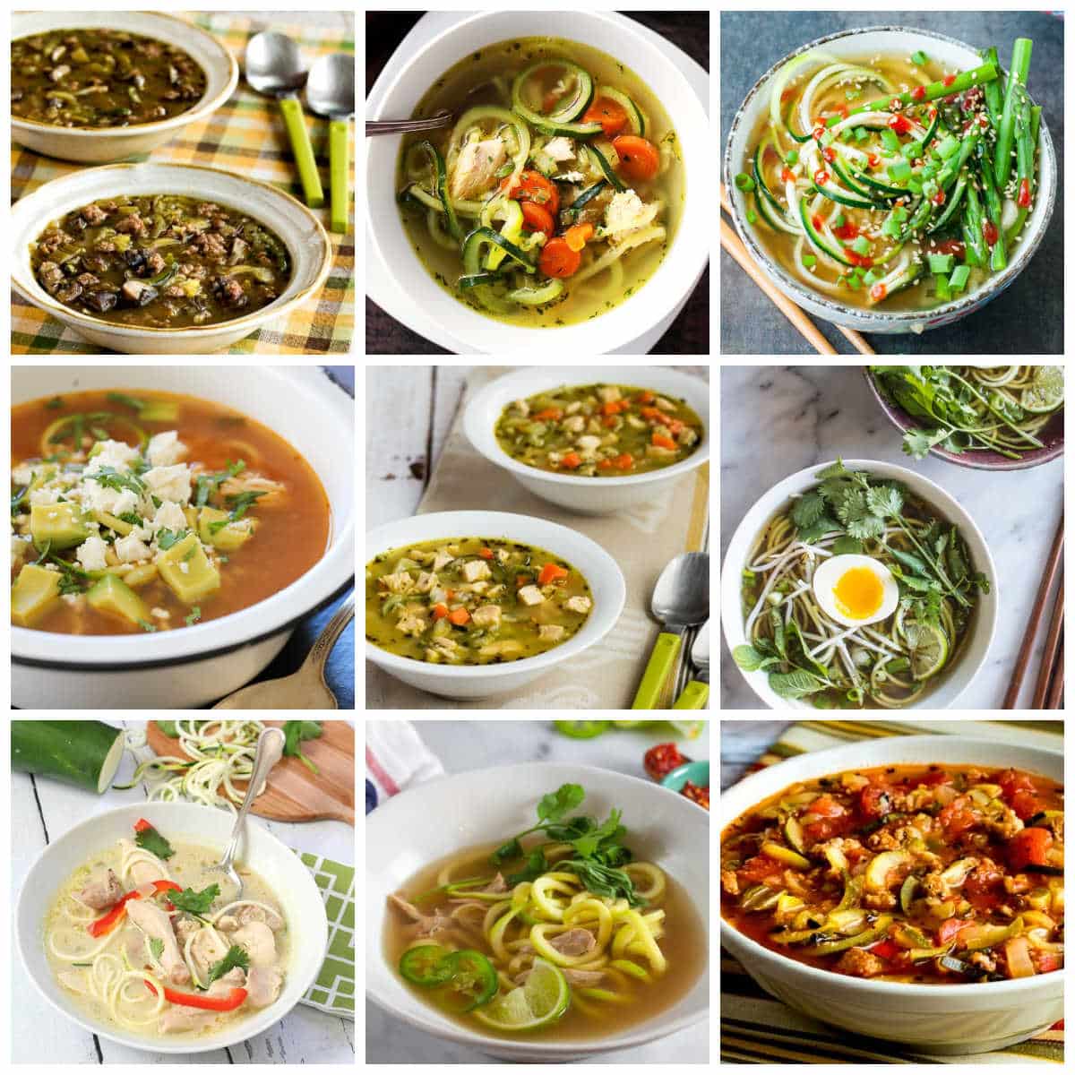 Low-Carb Zucchini Noodle Soups collage of featured recipes