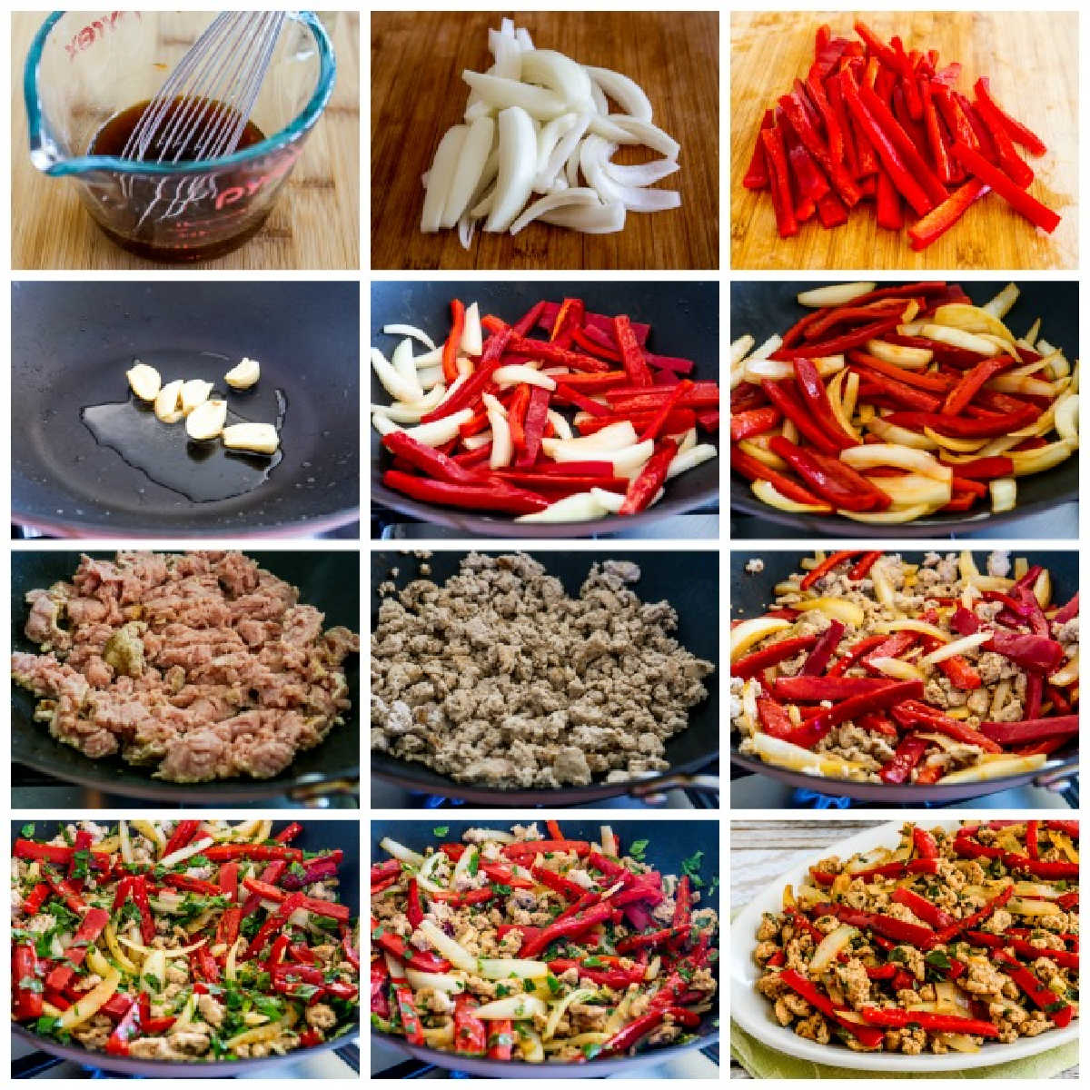 recipe step collage for Thai-Inspired Ground Turkey Stir Fry