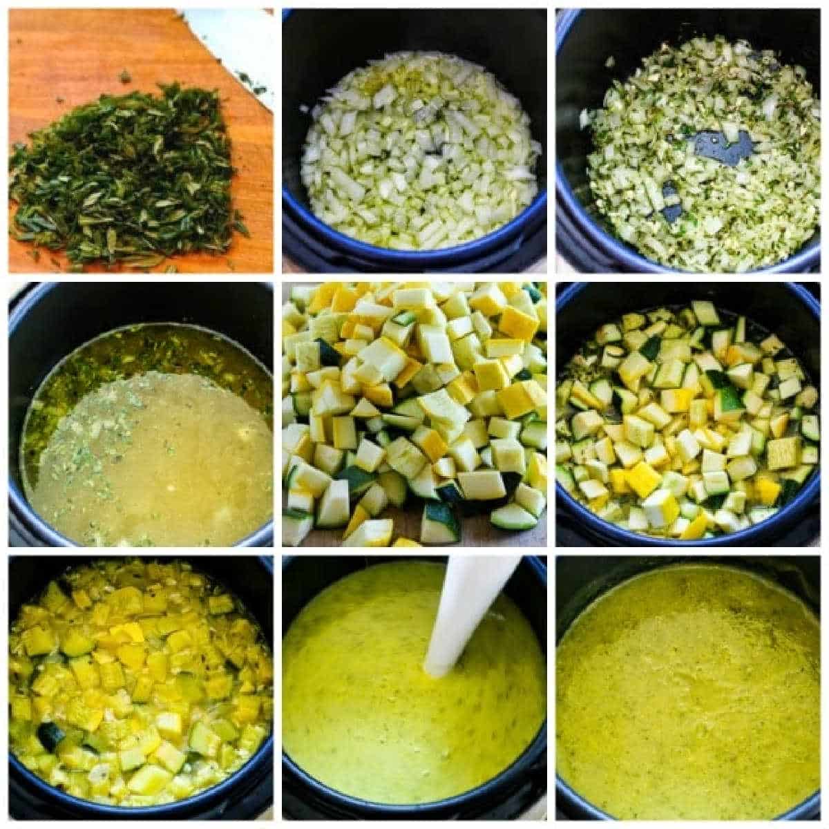 process shots collage for Zucchini and Yellow Squash Soup