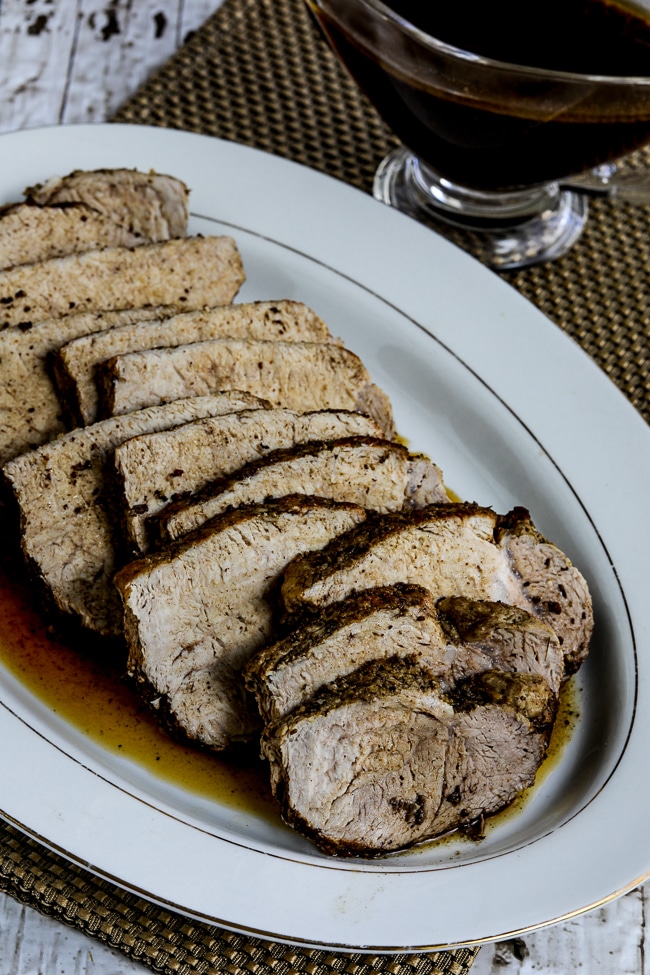 Instant Pot Balsamic Pork Roast finished roast on serving plate