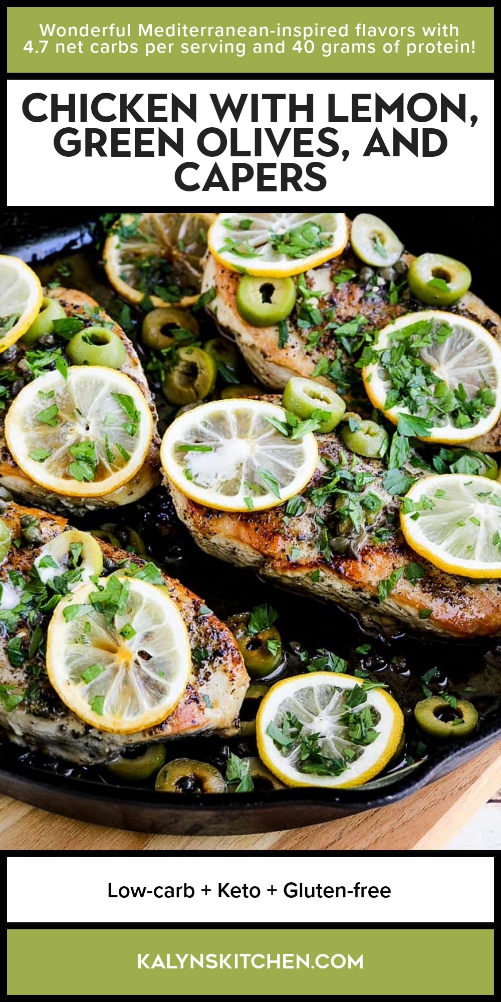 Pinterest image of Chicken with Lemon, Green Olives, and Capers
