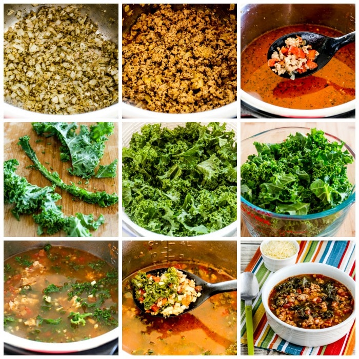 Instant Pot Sausage and Kale Soup process shots collage