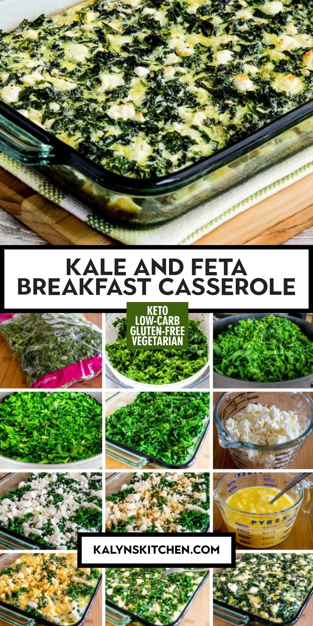 Pinterest image of Kale and Feta Breakfast Casserole