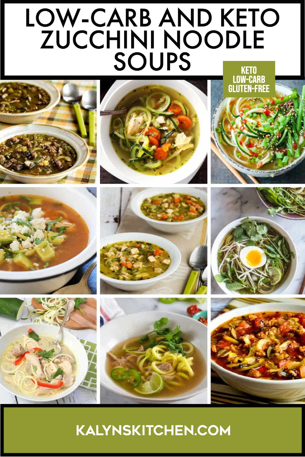 Pinterest image of Low-Carb and Keto Zucchini Noodle Soups