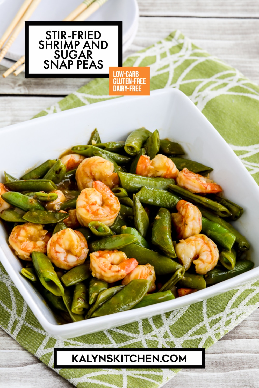 Pinterest image of Stir-Fried Shrimp and Sugar Snap Peas
