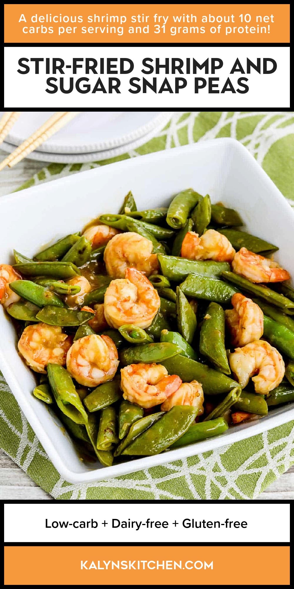 Pinterest image of Stir-Fried Shrimp and Sugar Snap Peas