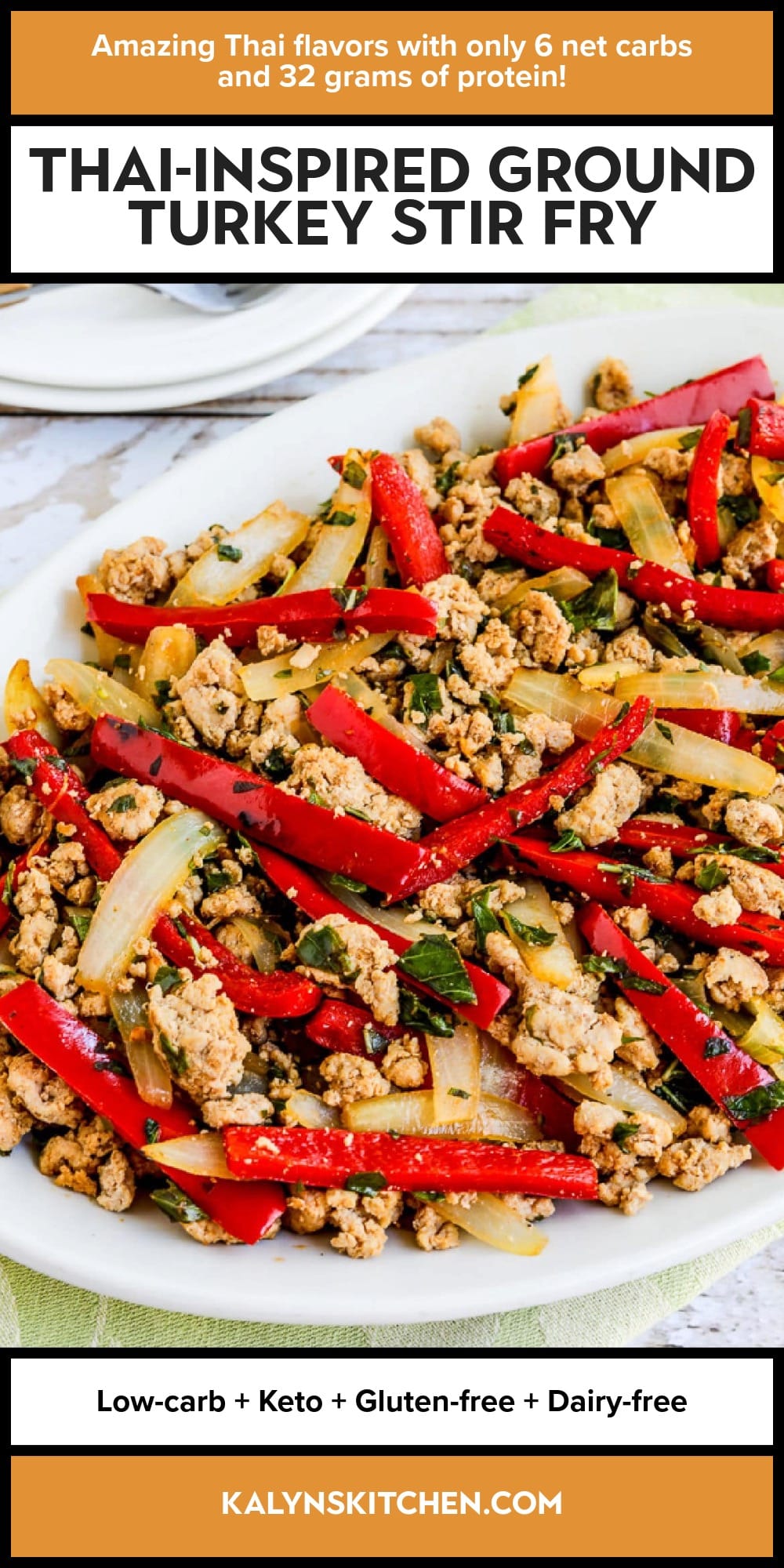 Pinterest image of Thai-Inspired Ground Turkey Stir Fry