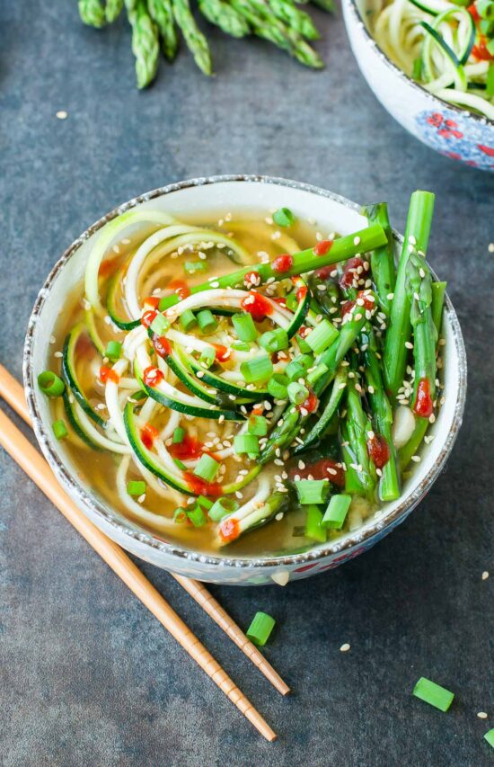 One-Pot Spiralized Zucchini Noodle Miso Soup from Peas and Crayons