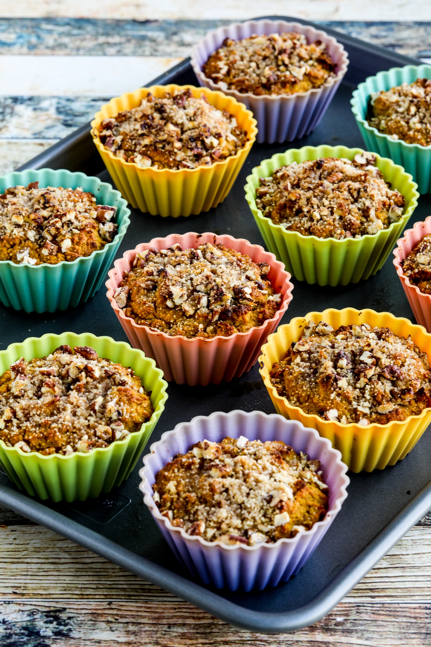 Almond Flour Pumpkin Muffins finished muffins on baking sheet