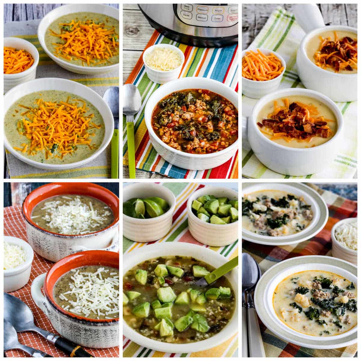 Low-Carb och Keto Instant Pot Soup collage med utvalda recept