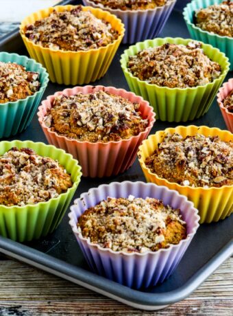 Almond Flour Pumpkin Muffins thumbnail photo of finished muffins on baking sheet