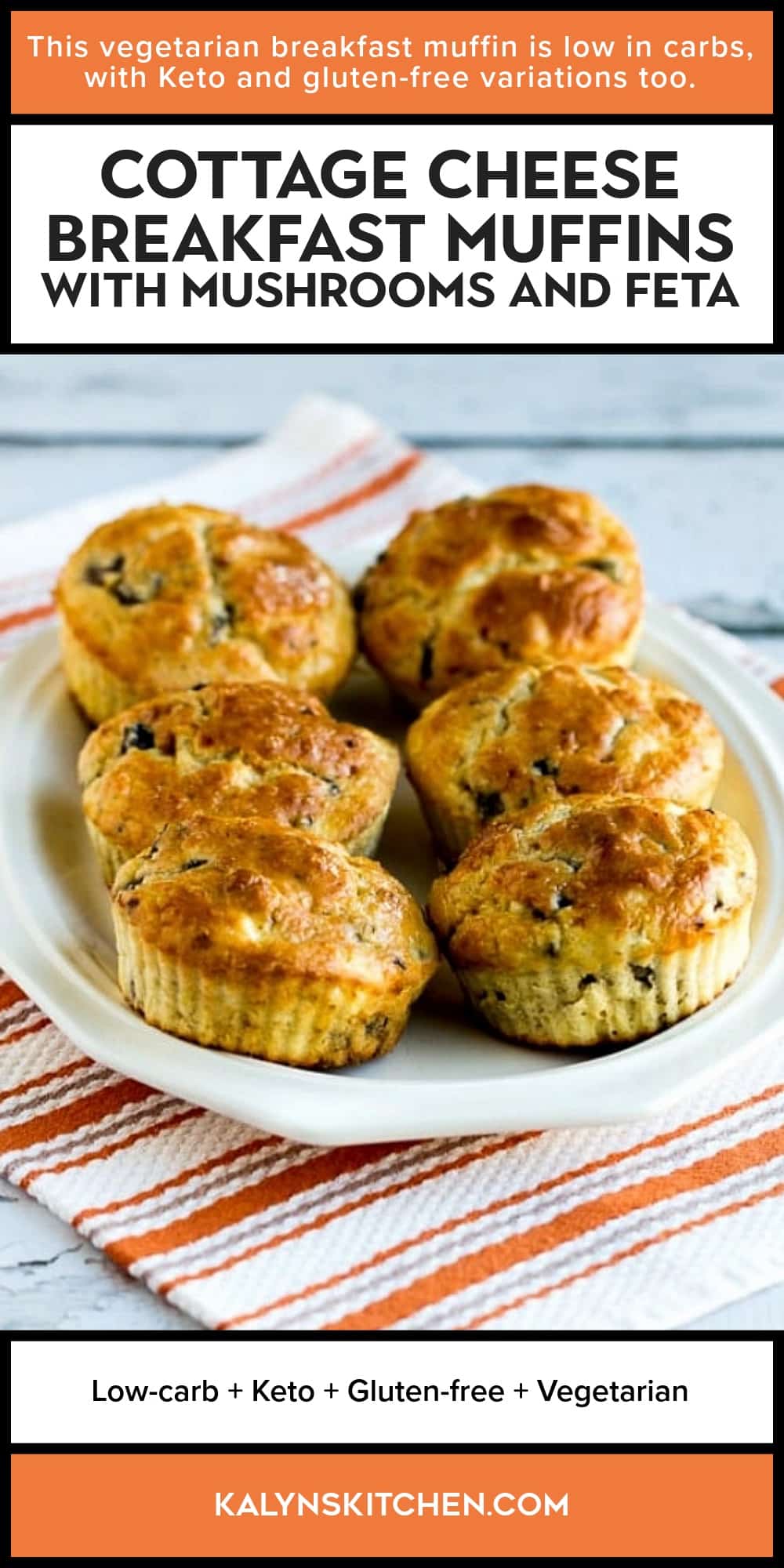 Pinterest image of Cottage Cheese Breakfast Muffins with Mushrooms and Feta