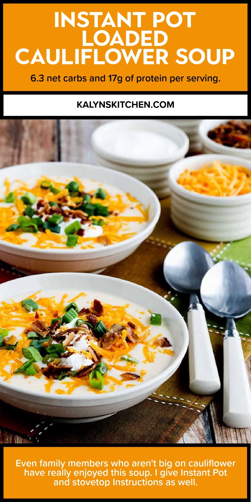 Pinterest image of Instant Pot Loaded Cauliflower Soup