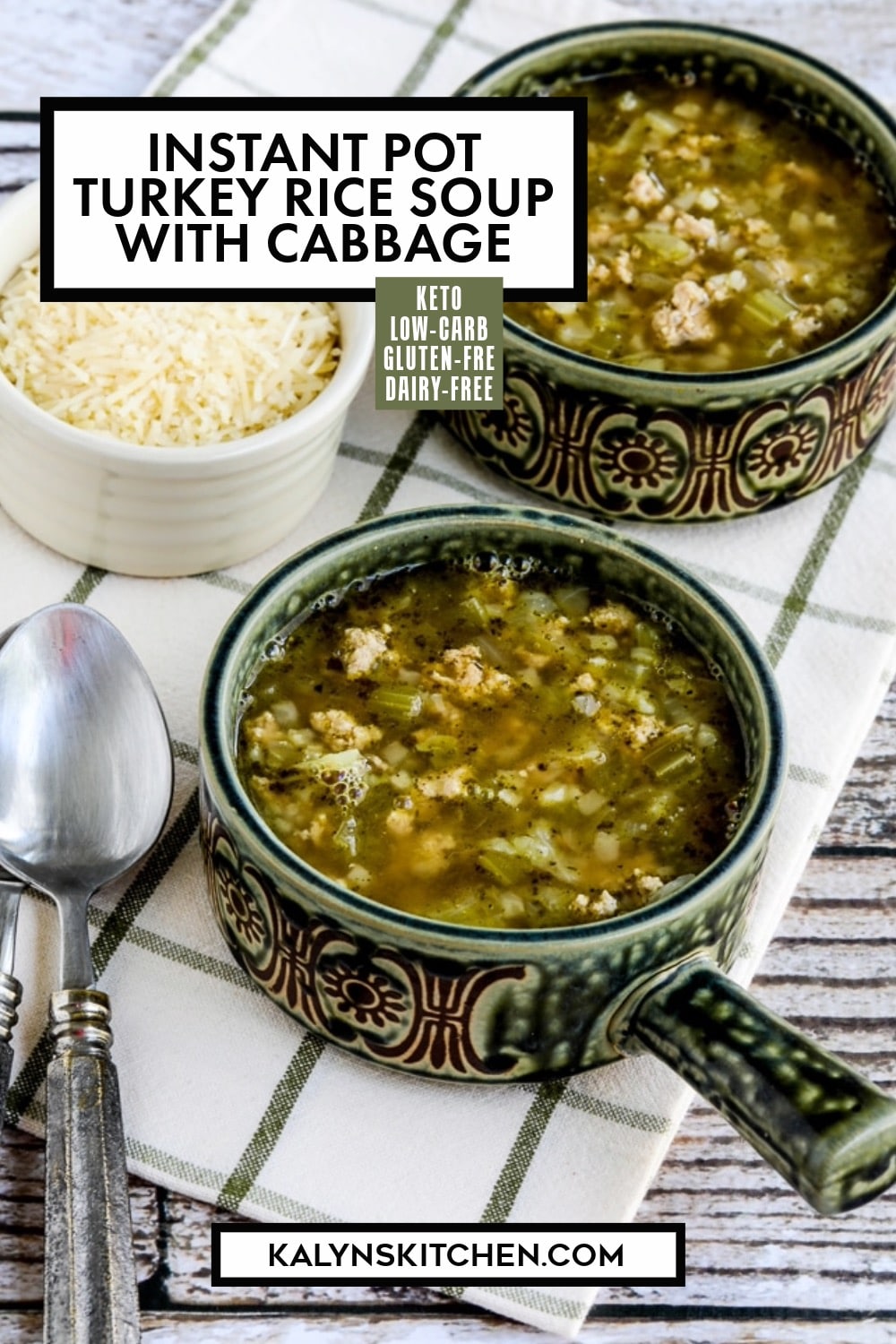 Pinterest image of Instant Pot Turkey Rice Soup with Cabbage