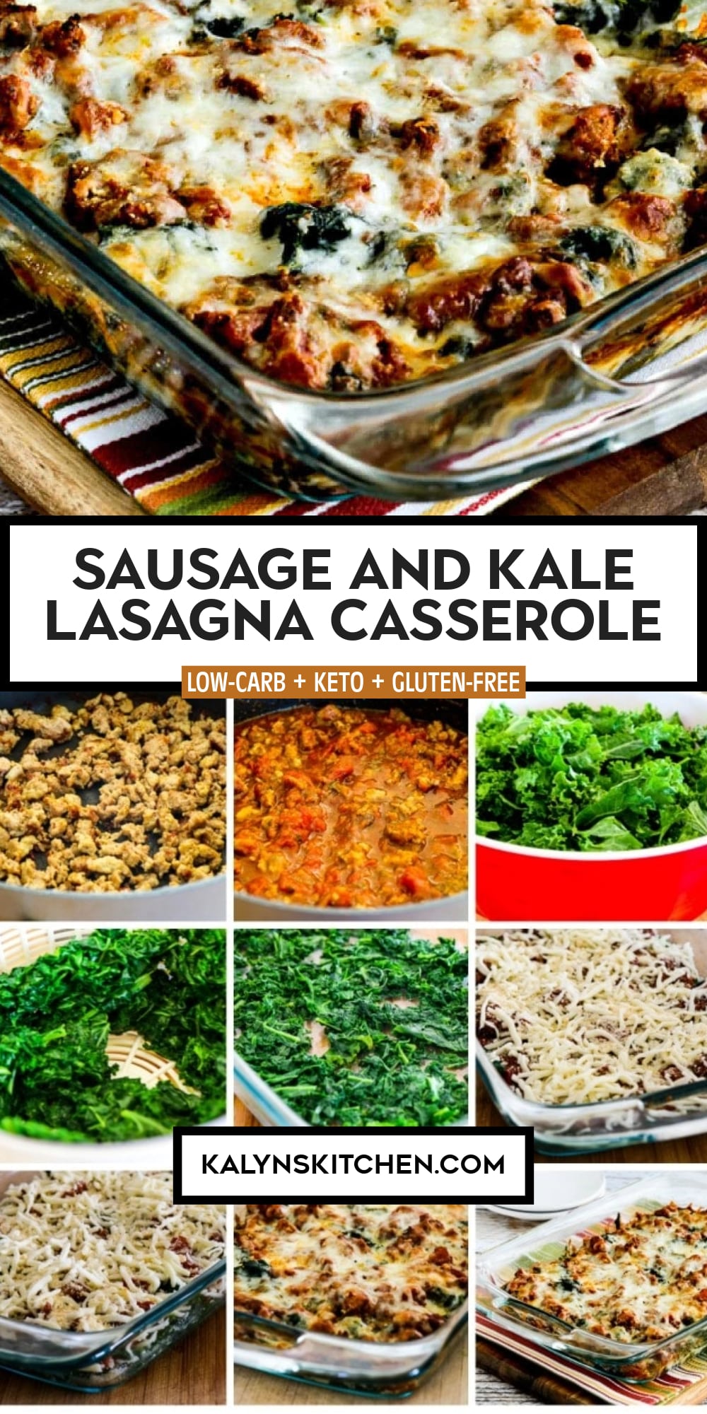 Pinterest image of Sausage and Kale Lasagna Casserole