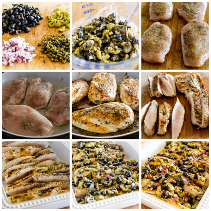 Chicken Bake with Olive and Caper Sauce process shots collage