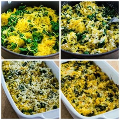 process shot final collage for Twice Baked Spaghetti Squash with Kale