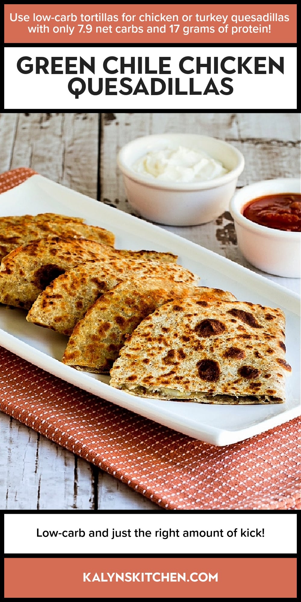 Pinterest image of Green Chile Chicken Quesadillas