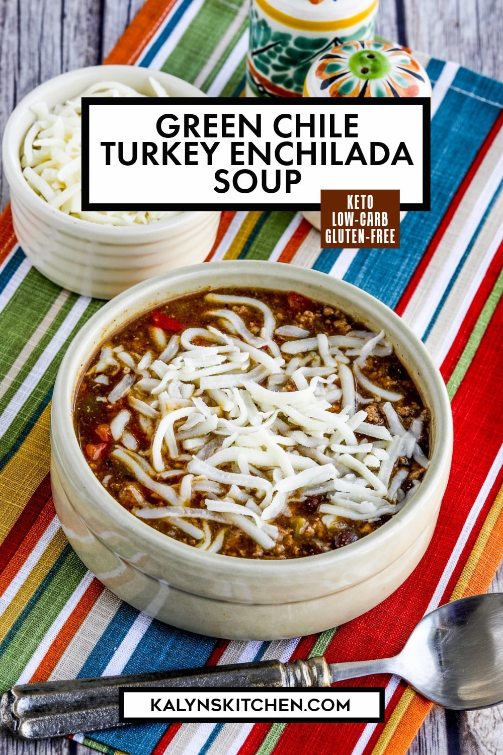 Pinterest image of Green Chile Turkey Enchilada Soup