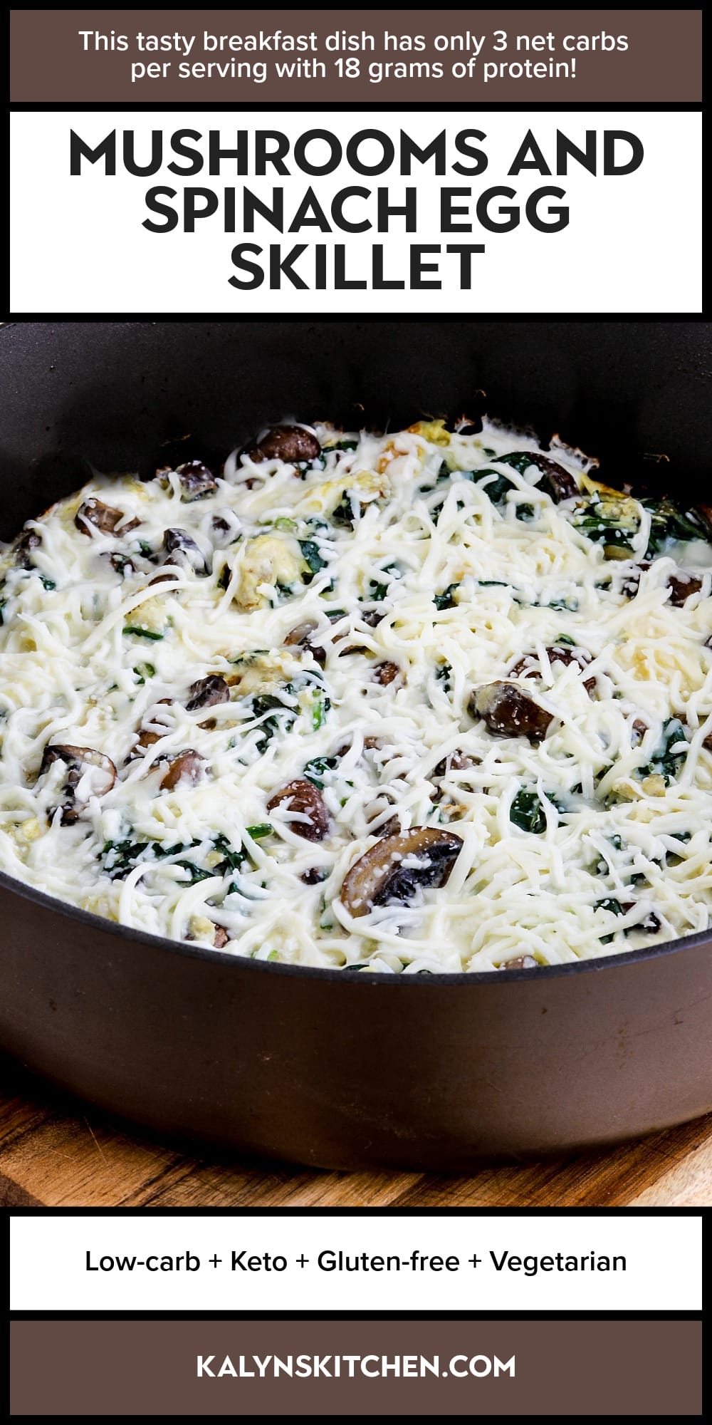 Pinterest image of Mushrooms and Spinach Egg Skillet
