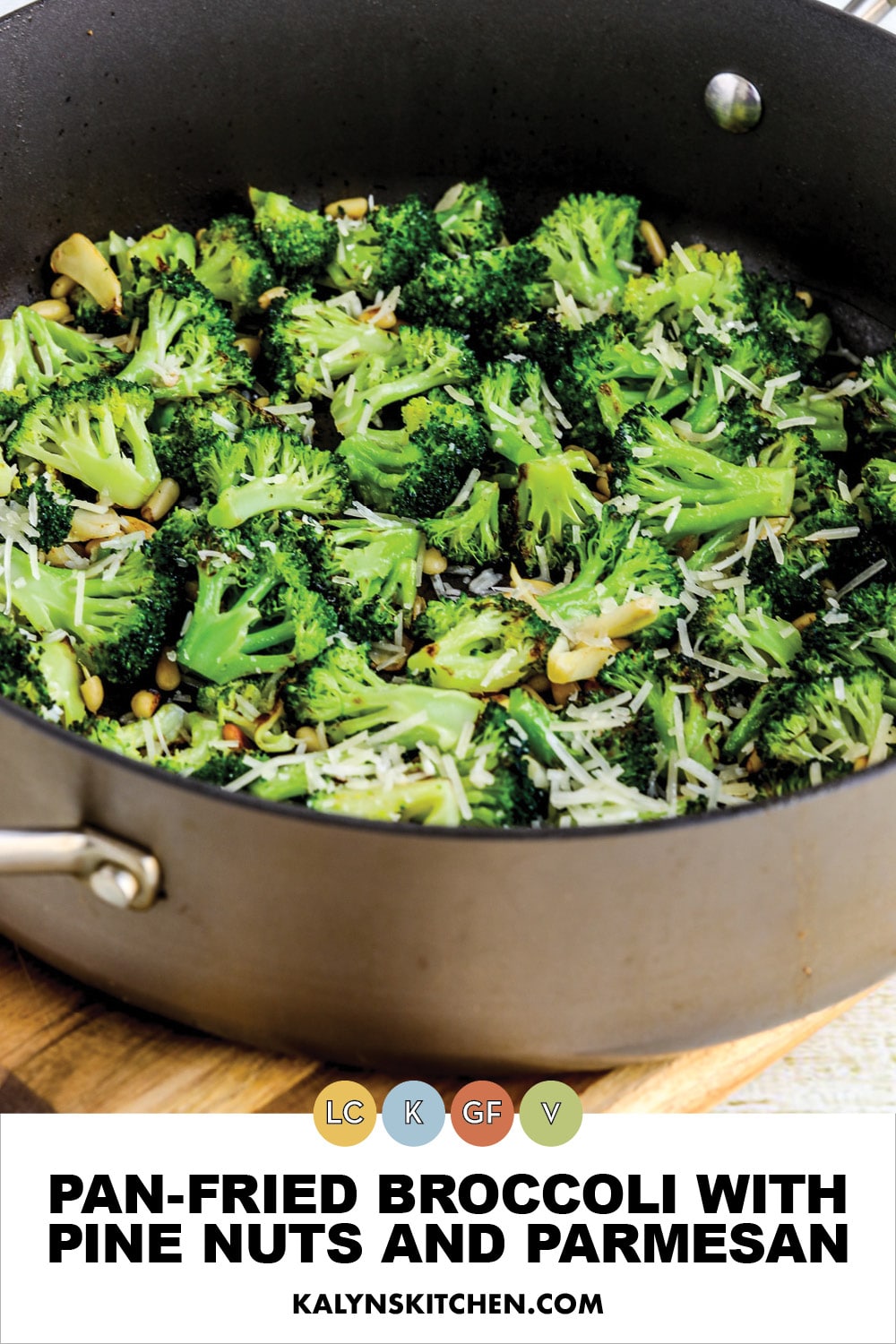 Pinterest image of Pan-Fried Broccoli with Pine Nuts and Parmesan