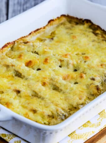Square image for Sour Cream Chicken Bake shown in baking dish.