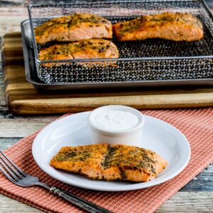 Greek Salmon with Tzatziki Sauce square image of finished salmon