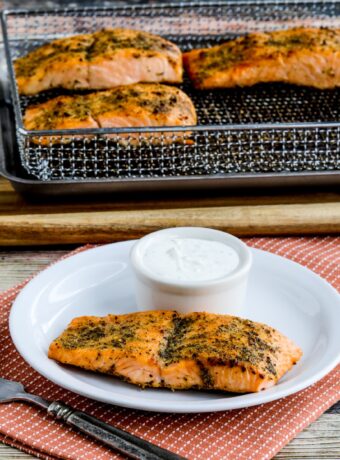 Greek Salmon with Tzatziki Sauce square image of finished salmon