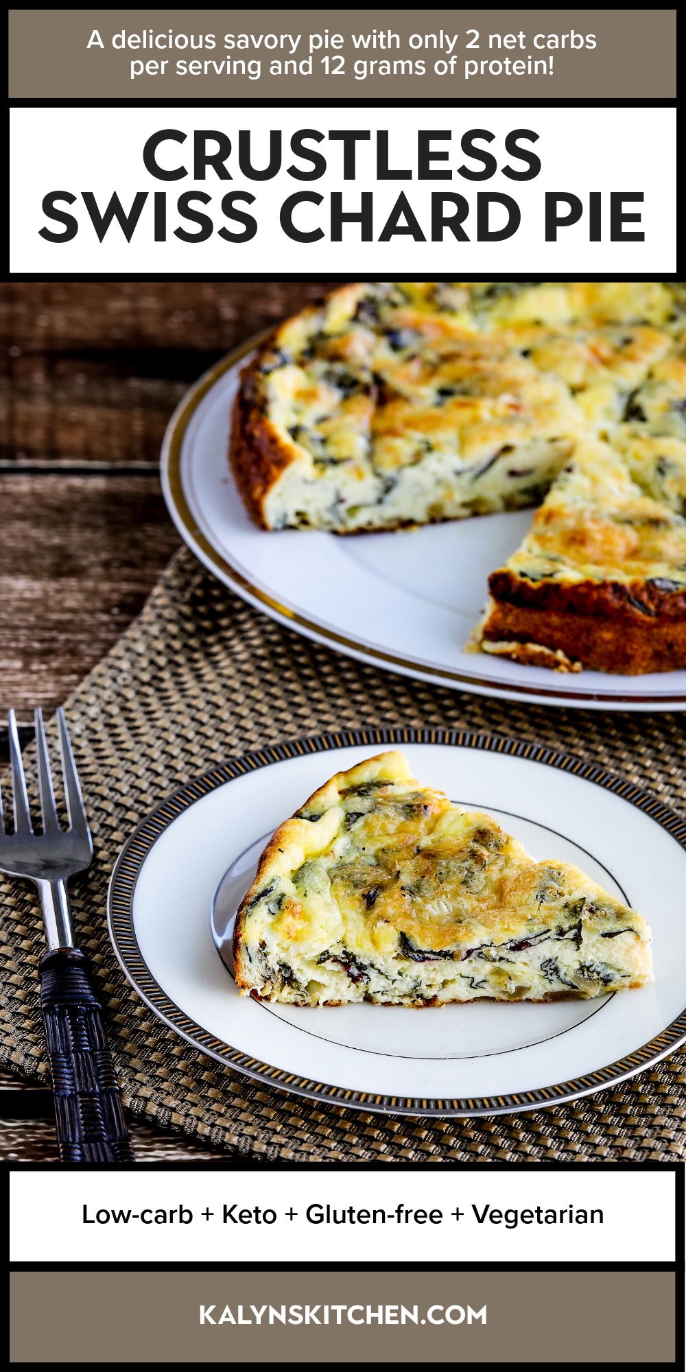 Pinterest image of Crustless Swiss Chard Pie