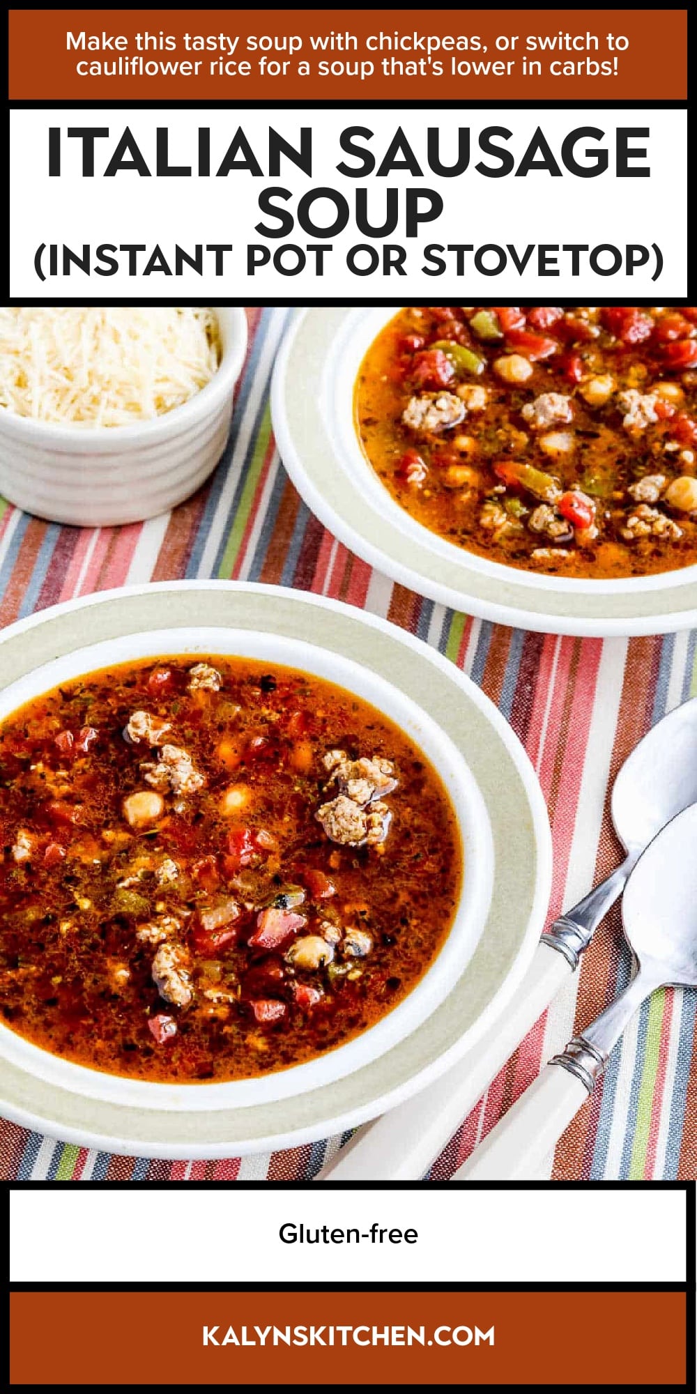 Pinterest image of Italian Sausage Soup (Instant Pot or Stovetop)