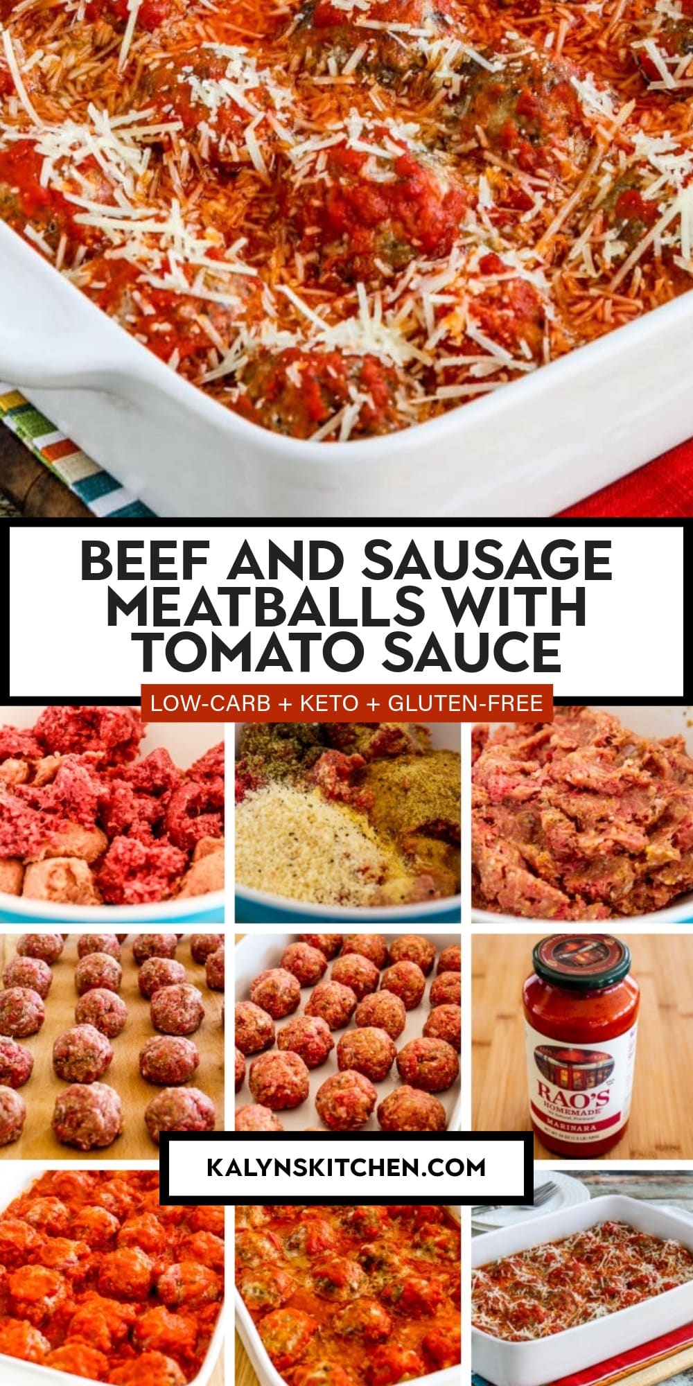 Pinterest image of Beef and Sausage Meatballs with Tomato Sauce