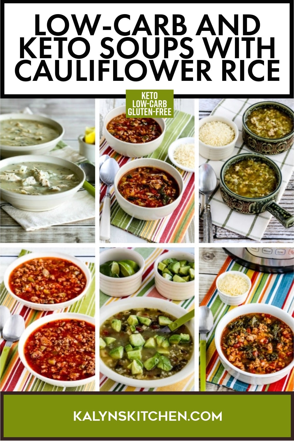 Pinterest image of Low-Carb and Keto Soups with Cauliflower Rice