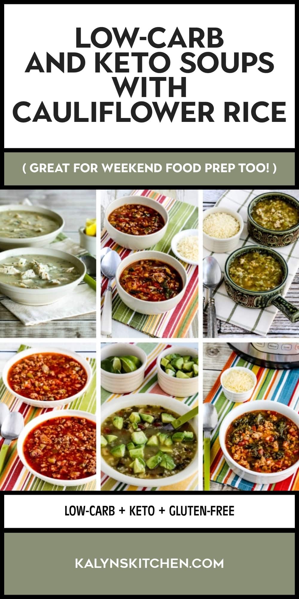 Pinterest image of Low-Carb and Keto Soups with Cauliflower Rice