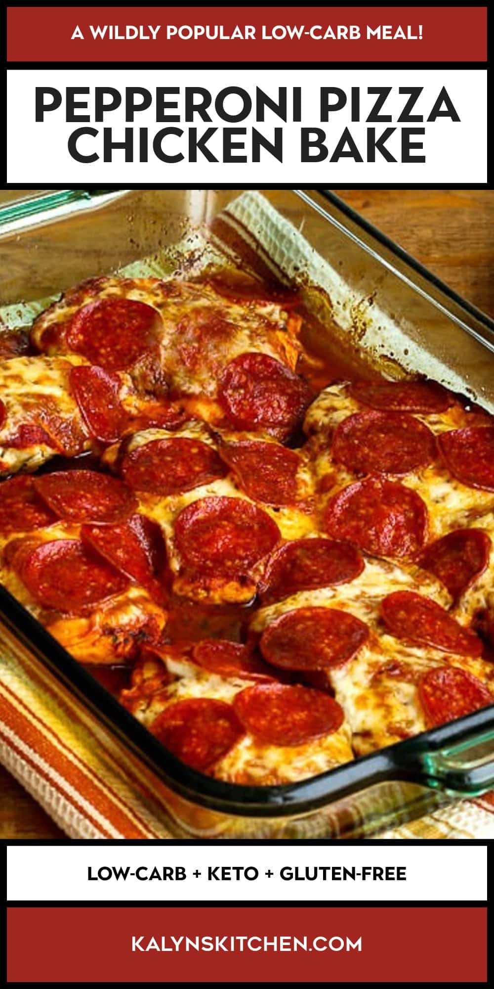 Pinterest image of Pepperoni Pizza Chicken Bake