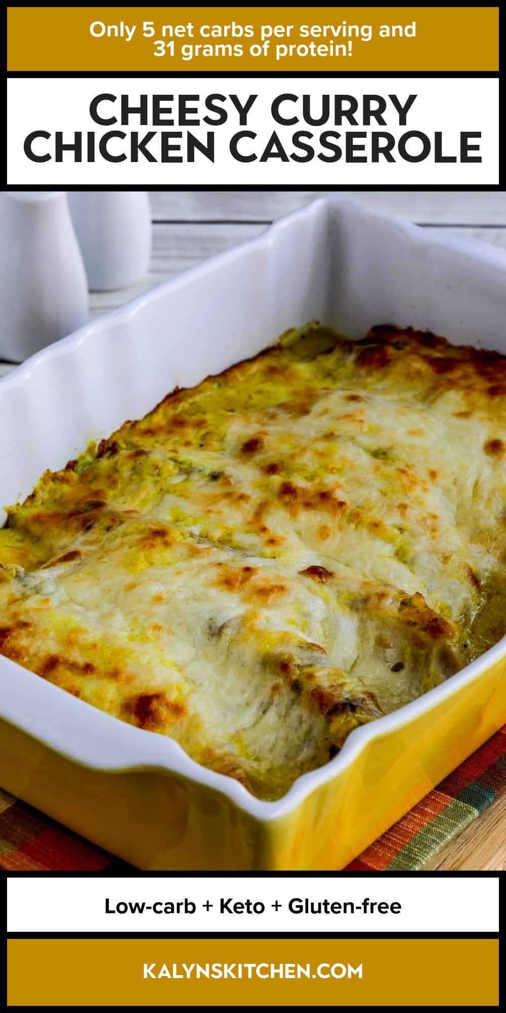 Pinterest image of Cheesy Curry Chicken Casserole