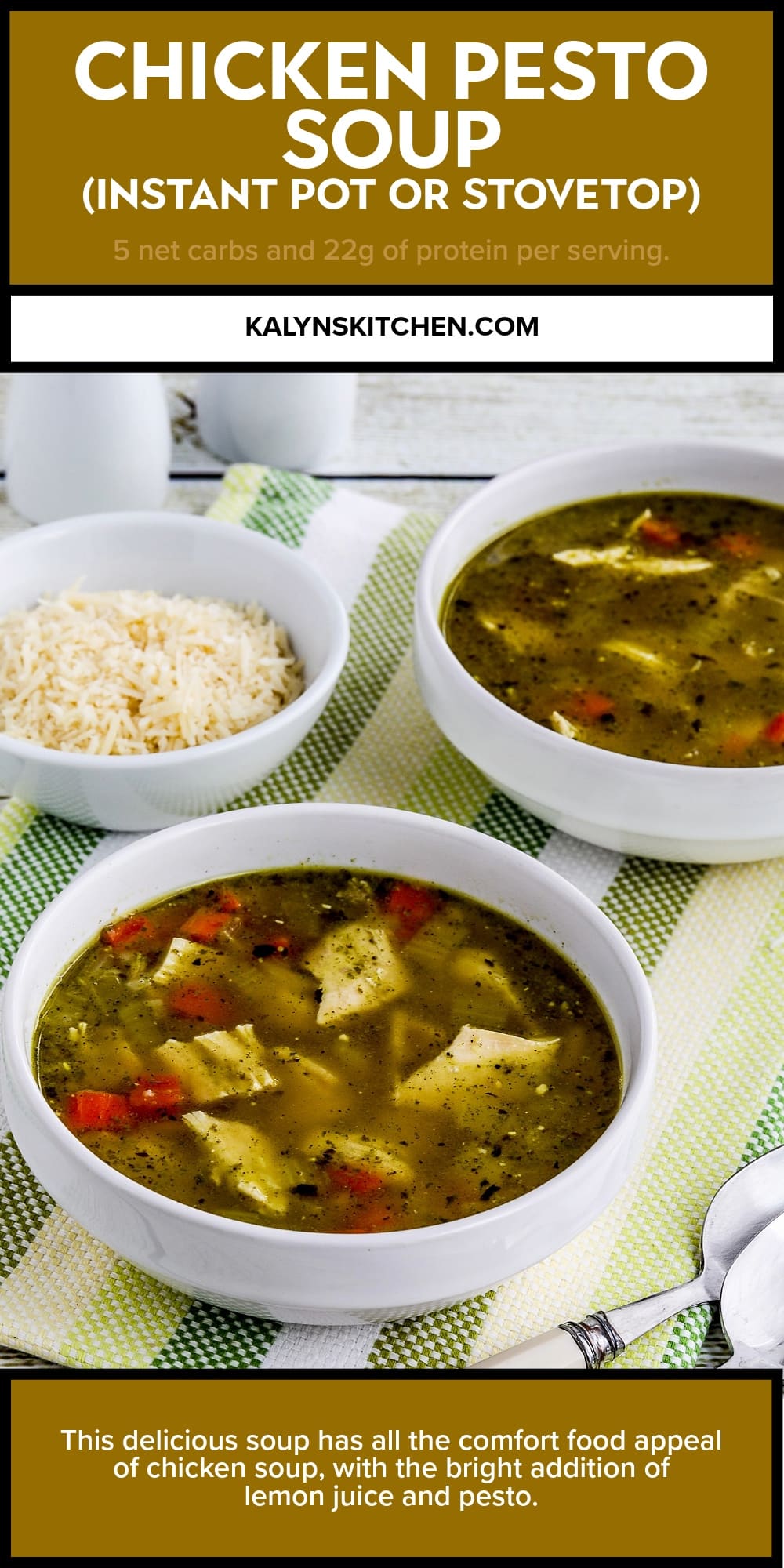 Pinterest image of Chicken Pesto Soup (Instant Pot or Stovetop)