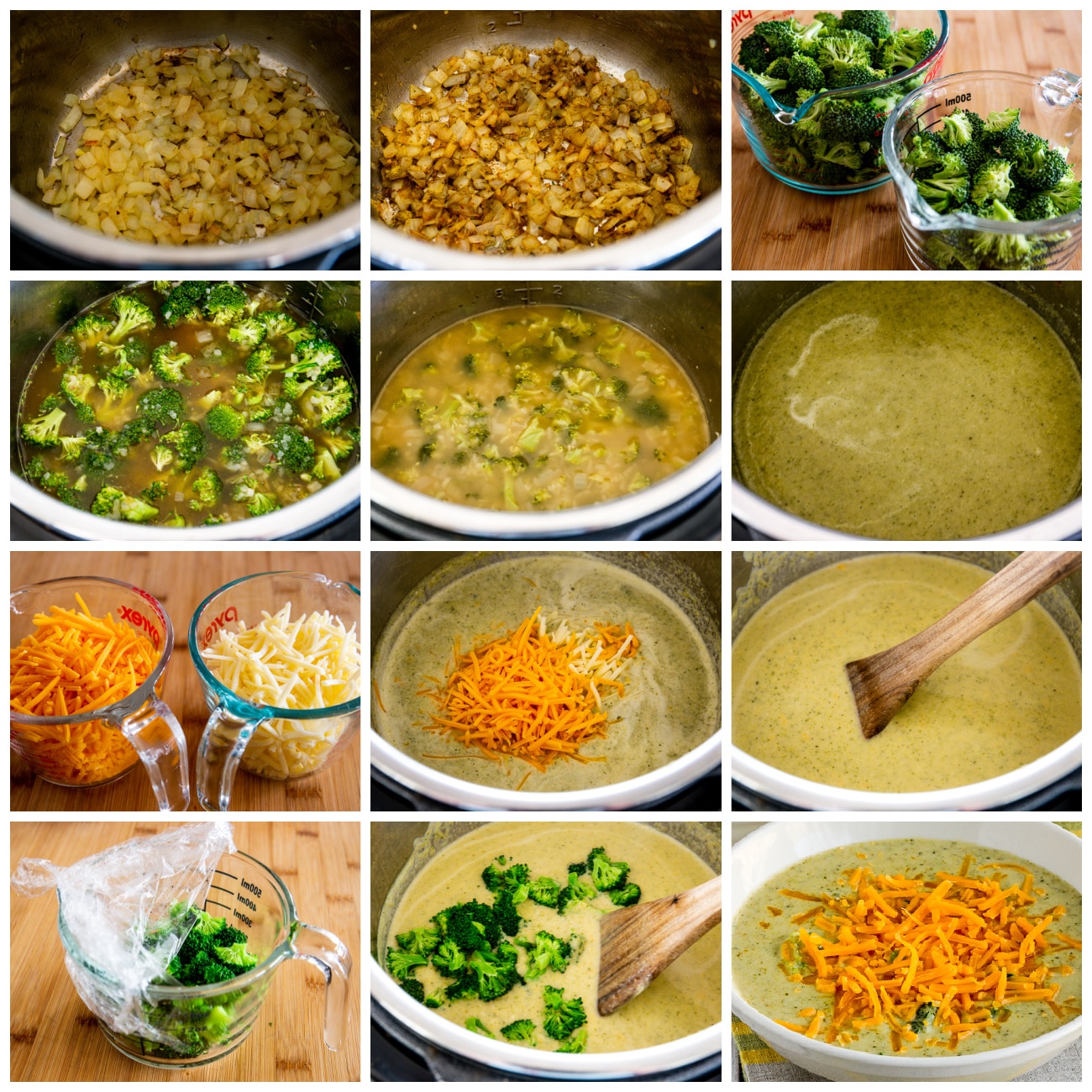 Cheesy Broccoli and Cauliflower Soup collage of Instant Pot version